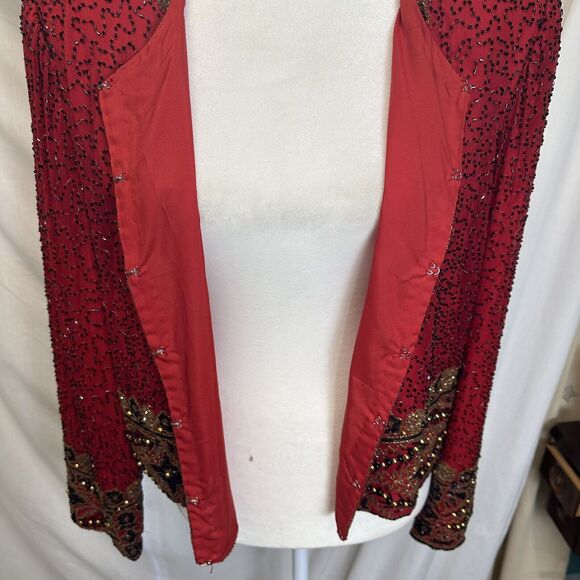 Lawrence Kazar New York Vintage Heavy Beaded Blazer Jacket 100% Silk XL Formal - Picture 13 of 16